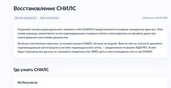 Жители Курской области могут восстановить СНИЛС через портал "Госуслуги"