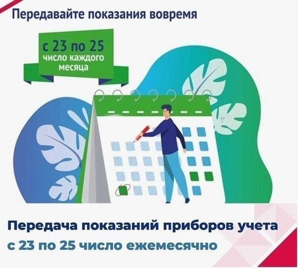 С 23 по 25 число каждого месяца необходимо передавать показания приборов учета