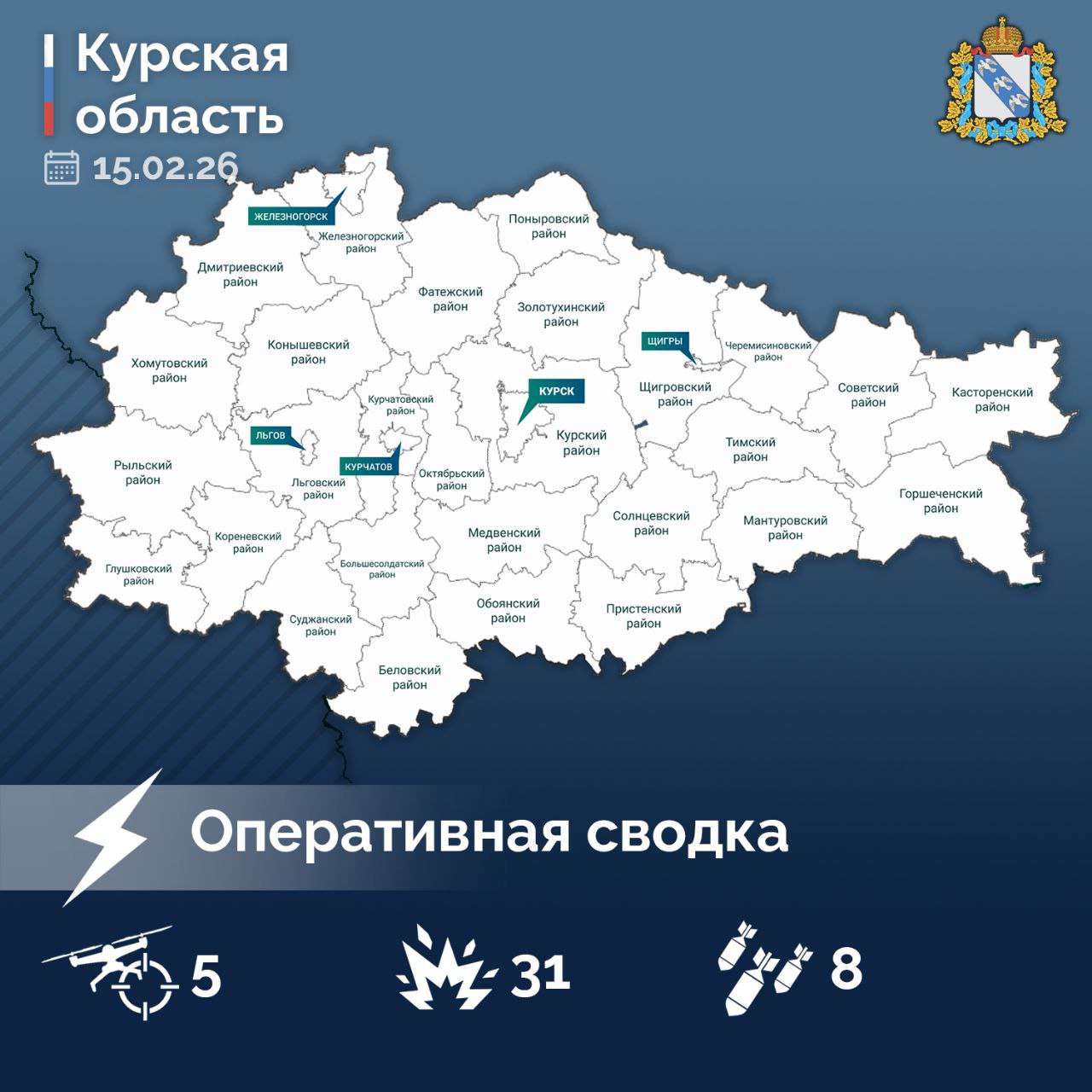 Губернатор Курской области Александр Хинштейн опубликовал свежие данные об оперативной обстановке в регионе