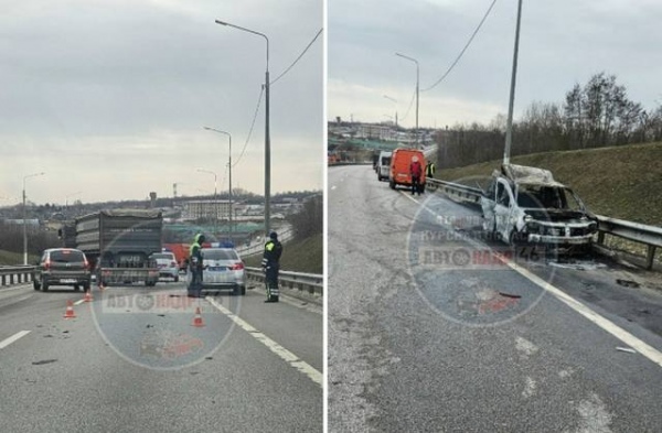 На объездной Курска произошла авария с возгоранием