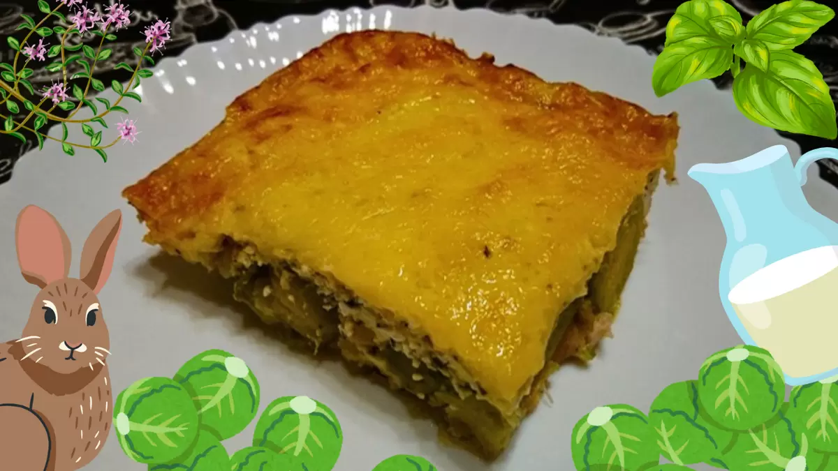 Творожная запеканка с кроликом и брюссельской капустой