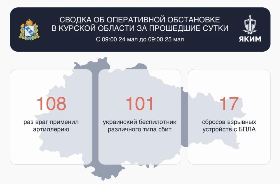 За сутки над Курской областью сбит 101 вражеский беспилотник