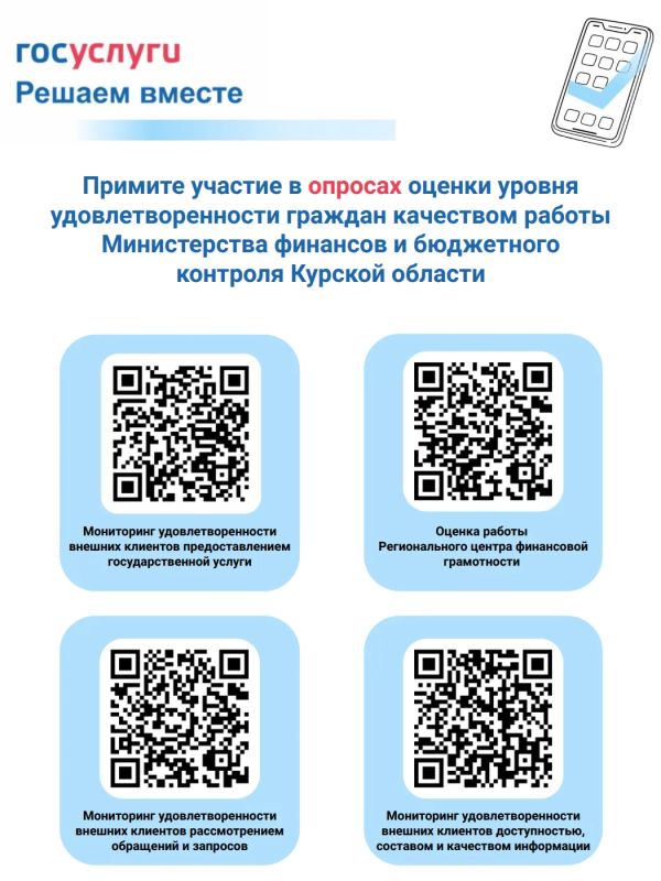 Примите участие в опросах оценки уровня удовлетворенности граждан качеством работы Министерства финансов и бюджетного контроля Курской области