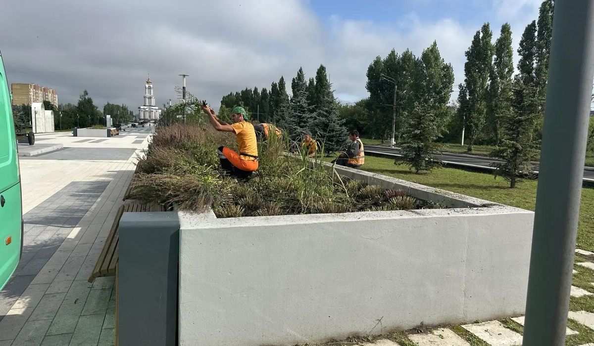 В Курске продолжается уход за клумбами на территории природного парка «Патриот»