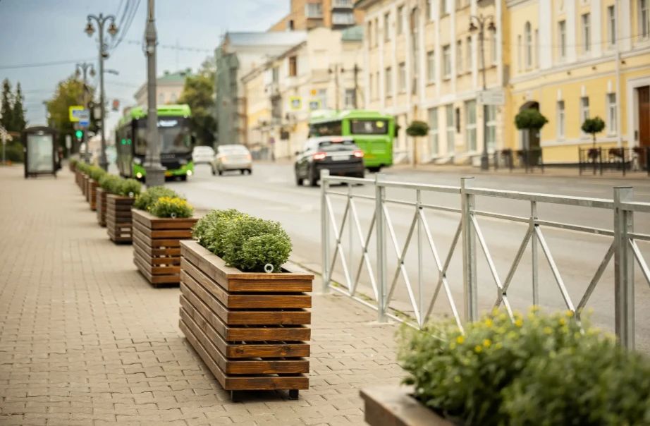 В Курске на Ленина установили кашпо с хризантемами