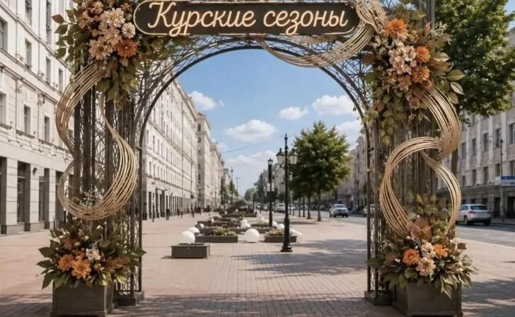 В Курске на улице Ленина устанавливают цветочную арку «Курские сезоны»