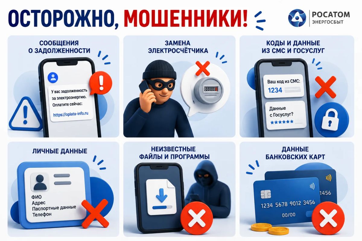 Участились случаи мошеннических действий, совершаемых от имени ресурсоснабжающей организации «Росатом Энергосбыт»