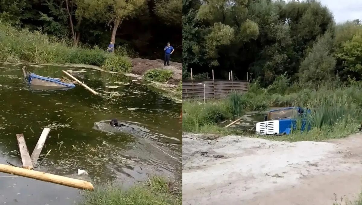 В Курске съехал в воду самосвал: водитель утонул