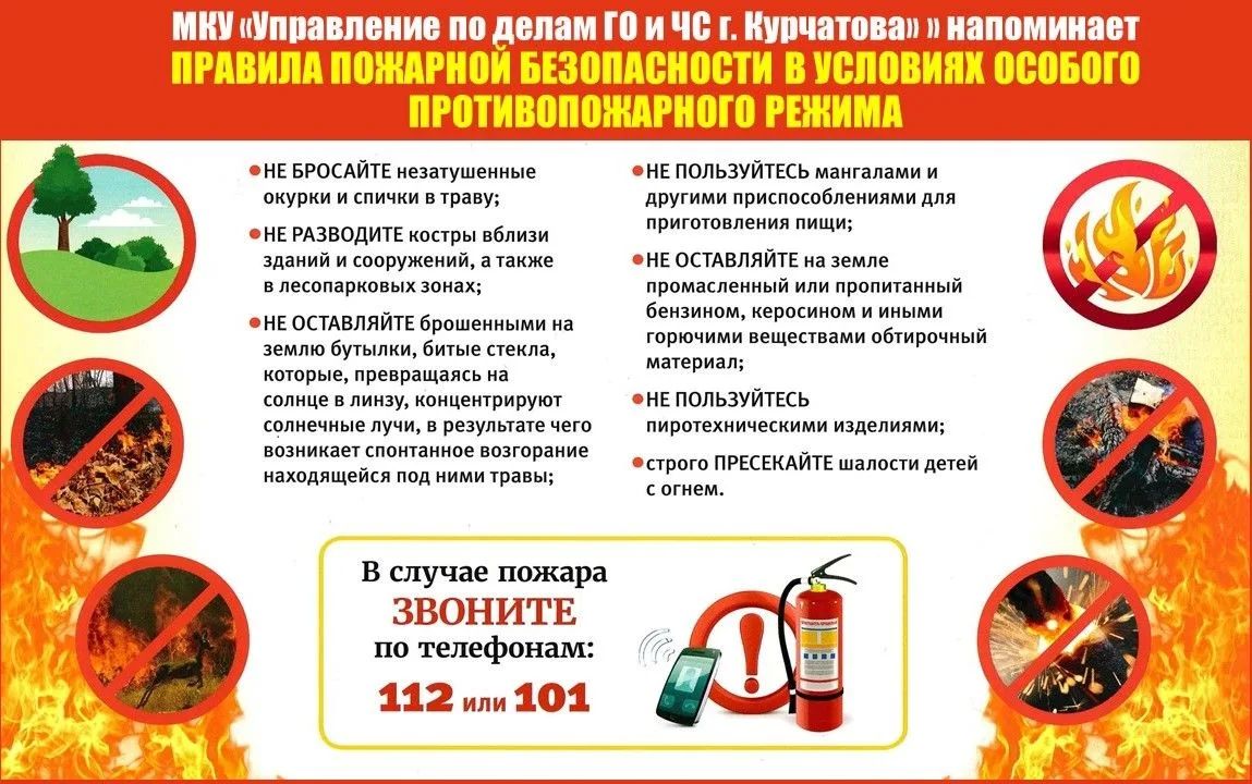 На основании Постановление Правительства Курской области от 26.08.2026 № 659-пп с 26 августа 2026 года на территории города Курчатова установлен особый противопожарный режим, который подразумевает ряд запретов и ограничений