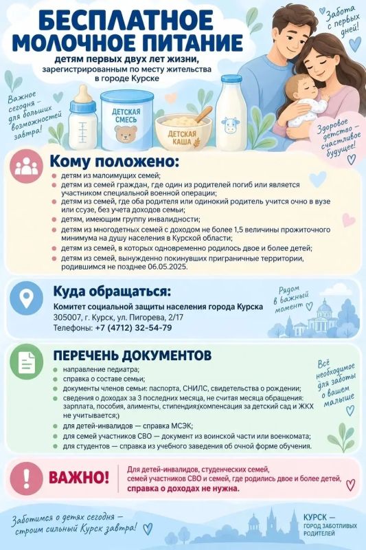 Курские семьи могут получить бесплатное питание для детей до двух лет