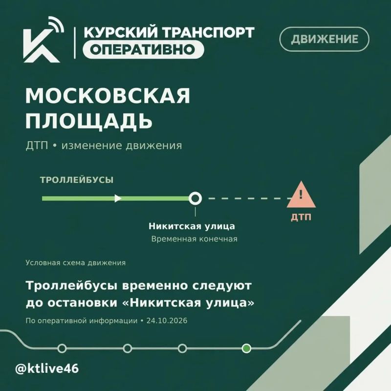 В Курске изменилось движение троллейбусов из-за ДТП в районе Московской площади